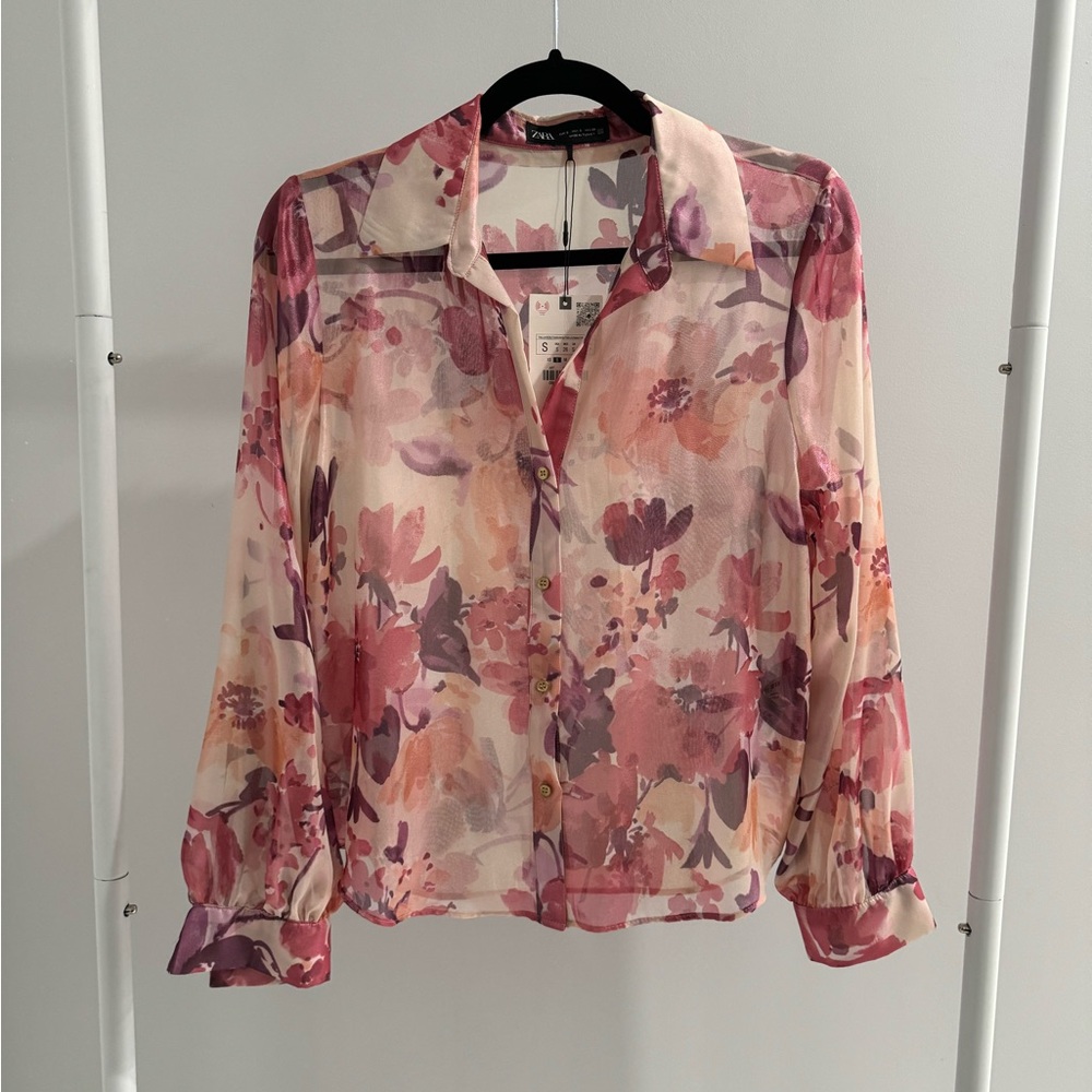 NWT ZARA pink metallic floral print shirt - Picture 4 of 6